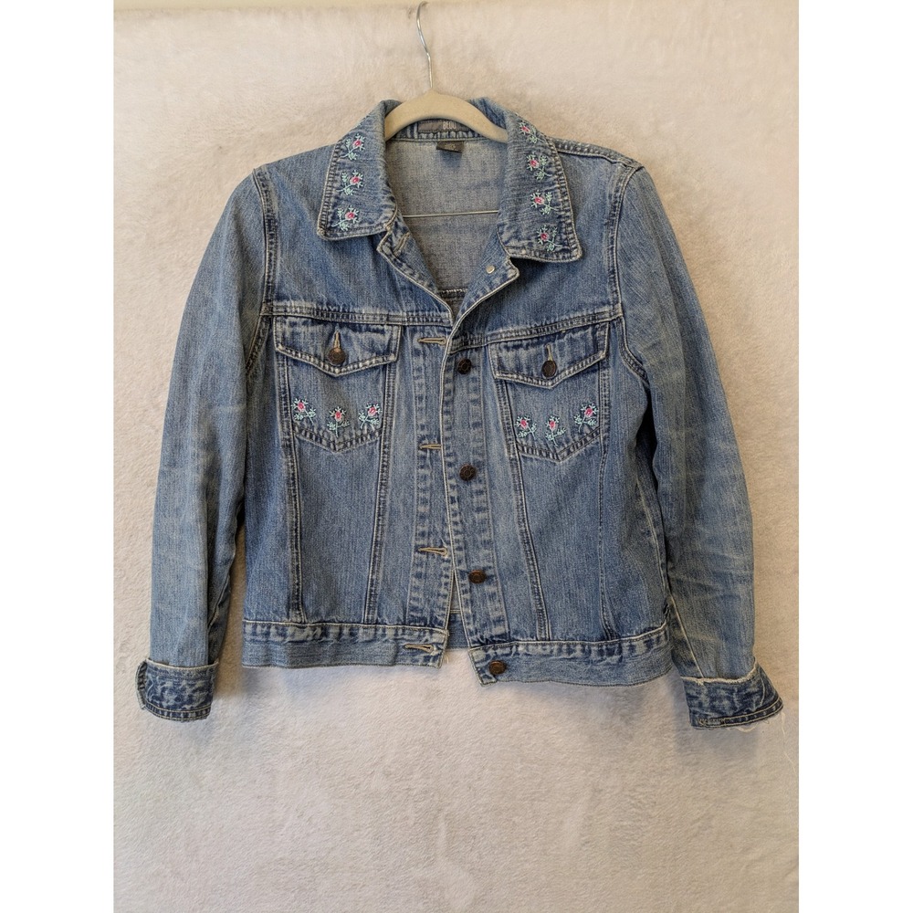 Bedo Denim Jacket Women's Medium Blue Floral Embroidered Light Wash Trucker